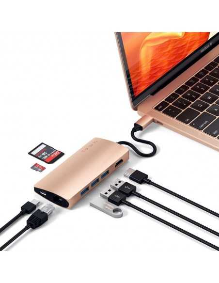 Rozgałęziacz HUB Satechi do Macbook USB-C Ethernet V2 HDMI 4K USB 3.0 SD Micro SD Złoty