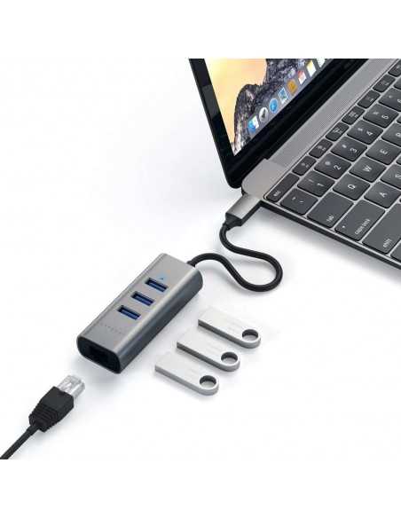 Rozgałęziacz HUB Aluminium Satechi do Macbook – USB-C USB Ethernet Szare