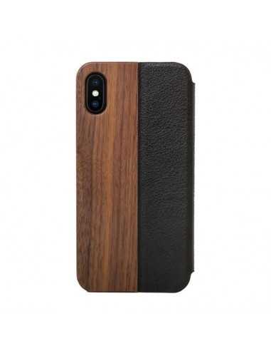 Etui iPhone 7/8 Woodcessories Flipcase Drewno Skóra Czarne