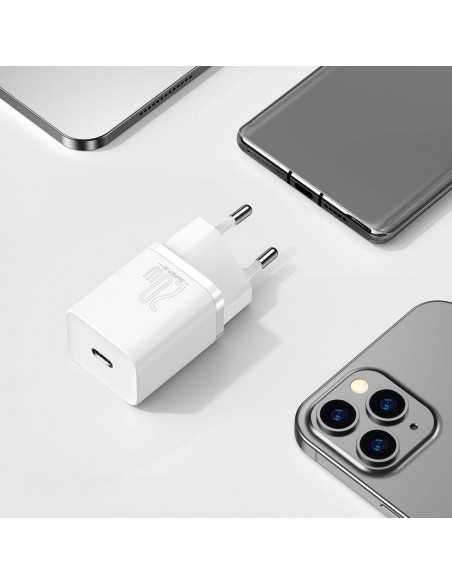 BASEUS SUPER SI NETWORK CHARGER PD20W + LIGHTNING CABLE WHITE