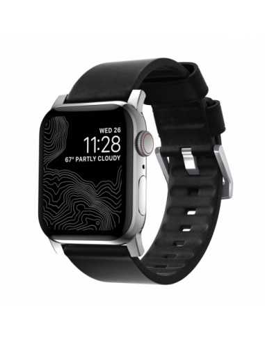 NOMAD Strap Modern Active Waterproof Leather Black 42mm / 44mm Connector Silver
